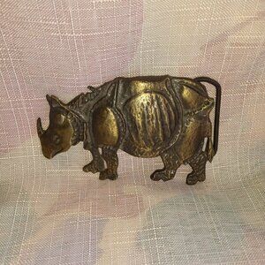 Vintage 1970's Brass Plated Metal Rhino Belt Buckle